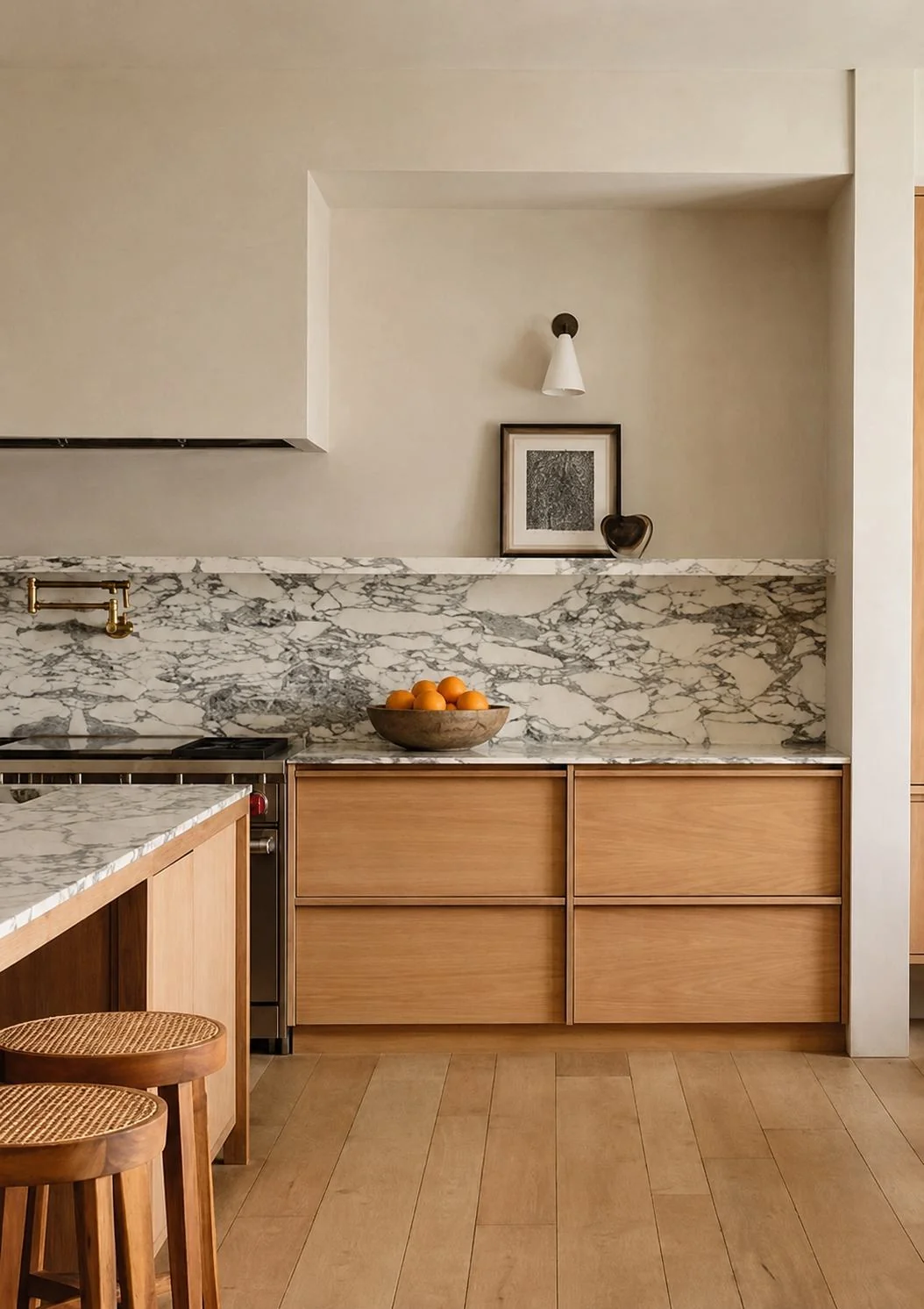 Arabescato marble kitchen — full view