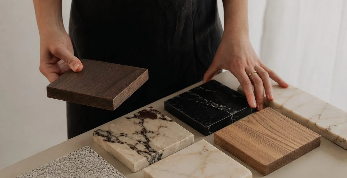 Choosing from a range of stone and timber samples